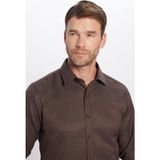 Tudors Modern Slim Fit Uzun Kollu Pamuklu Kolay Ütü Armürlü Erkek Kahve Gömlek - XL - Kahverengi