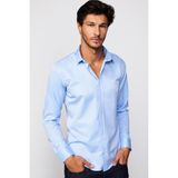 Tudors Modern Slim Fit Uzun Kollu Pamuklu Kolay Ütü Armürlü Erkek Mavi Gömlek