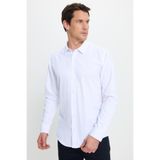 TUDORS Modern Slim Fit Uzun Kollu Pamuklu Kolay Ütü Armürlü Gömlek, L, MD17004-851, Beyaz, Erkek