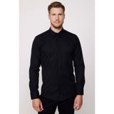 TUDORS Modern Slim Fit Uzun Kollu Pamuklu Kolay Ütü Armürlü Gömlek, M, MD220004-992, Siyah, Erkek