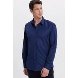 TUDORS Modern Slim Fit Uzun Kollu Pamuklu Kolay Ütü Armürlü Gömlek, M, MD220010-445, Lacivert, Erkek