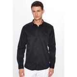 TUDORS Modern Slim Fit Uzun Kollu Pamuklu Kolay Ütü Armürlü Gömlek, S, MD220010-445, Siyah, Erkek