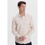 TUDORS Modern Slim Fit Uzun Kollu Pamuklu Kolay Ütü Armürlü Gömlek, XL, MD220010-359, Bej, Erkek