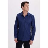 Tudors Modern Slim Fit Uzun Kollu Pamuklu Kolay Ütü Armürlü Lacivert Erkek Gömlek - 2XL