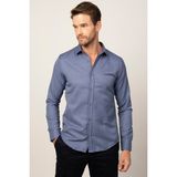 Tudors Modern Slim Fit Uzun Kollu Pamuklu Kolay Ütü Armürlü Lacivert Erkek Gömlek - XL