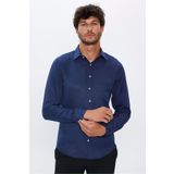 Tudors Modern Slim Fit Uzun Kollu Pamuklu Kolay Ütü Armürlü Lacivert Erkek Gömlek