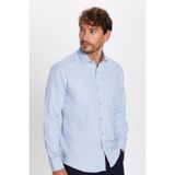 Tudors Modern Slim Fit Uzun Kollu Pamuklu Kolay Ütü Armürlü Mavi Erkek Gömlek, L Beden