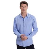 Tudors Modern Slim Fit Uzun Kollu Pamuklu Kolay Ütü Armürlü Saks Mavi Erkek Gömlek - XL