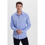 Tudors Modern Slim Fit Uzun Kollu Pamuklu Kolay Ütü Armürlü Saks Mavi Erkek Gömlek