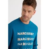 TUDORS Oversize Bisiklet Yaka İçi Polarlı Baskılı Sweatshirt, S, SW250008, Turkuaz, erkek