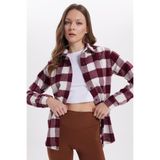 TUDORS Oversize Geniş Kesim Oduncu Ekose Gömlek, L, BYGM2582, Bordo, Kadın