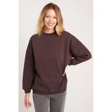 TUDORS Oversize Geniş Kesim Pamuklu 3 İplik Bisiklet Yaka Sweatshirt, Tek Beden, SW250034, Kahverengi, kadın