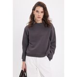 TUDORS Oversize Geniş Kesim Pamuklu Bisiklet Yaka Sweatshirt, L, SW250023, Füme, kadın