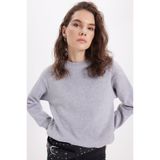 TUDORS Oversize Geniş Kesim Pamuklu Bisiklet Yaka Sweatshirt, L, SW250023, Gri, kadın