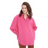 TUDORS Oversize Geniş Kesim Uzun Kollu Dokulu Gömlek, XS-S, BYGM2547, Pembe, Kadın