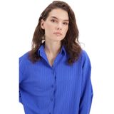 TUDORS Oversize Geniş Kesim Uzun Kollu Dokulu Saks Mavi Gömlek, XS-S, BYGM2547, Saks Mavi, Kadın