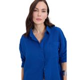 TUDORS Oversize Geniş Kesim%100 Pamuk Müslin Kumaş Uzun Kollu Cepli Dokulu Saks Mavi Gömlek, M, BYGM2551-11, Saks Mavi, Kadın