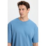 TUDORS Oversize Geniş Kesim%100 Pamuk Yumuşak Dokulu Basic Bisiklet Yaka İndigo Tişört, M, TS240021-SPH, İndigo, Erkek