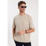 TUDORS Oversize Geniş Kesim%100 Pamuk Yumuşak Dokulu Basic Bisiklet Yaka Tişört, L, TS240021-11, Taş, Erkek