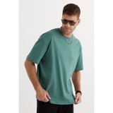 TUDORS Oversize Geniş Kesim%100 Pamuk Yumuşak Dokulu Basic Bisiklet Yaka Tişört, L, TS240021-SPH, Çağla, Erkek