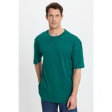 TUDORS Oversize Geniş Kesim%100 Pamuk Yumuşak Dokulu Basic Bisiklet Yaka Tişört, L, TS240021-SPH, Yeşil, Erkek
