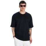 TUDORS Oversize Geniş Kesim%100 Pamuk Yumuşak Dokulu Basic Bisiklet Yaka Tişört, M, TS240021-11, Siyah, Erkek
