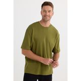 TUDORS Oversize Geniş Kesim%100 Pamuk Yumuşak Dokulu Basic Bisiklet Yaka Tişört, M, TS240021-SPH, Haki, Erkek