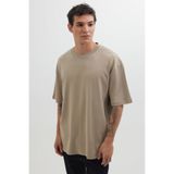 TUDORS Oversize Geniş Kesim%100 Pamuk Yumuşak Dokulu Basic Bisiklet Yaka Tişört, S, TS240021-11, Bej, Erkek