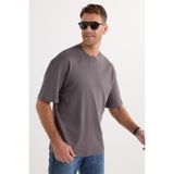 TUDORS Oversize Geniş Kesim%100 Pamuk Yumuşak Dokulu Basic Bisiklet Yaka Tişört, S, TS240021-SPH, Füme, Erkek