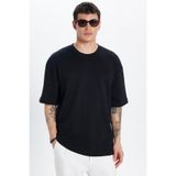 TUDORS Oversize Geniş Kesim%100 Pamuk Yumuşak Dokulu Basic Bisiklet Yaka Tişört, XXL, TS240021-11, Siyah, Erkek
