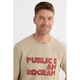 TUDORS Oversize Sweatshirt Baskılı Pamuklu İçi Polarlı, L, SW250009, Bej, erkek