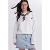 TUDORS Oversize Sweatshirt Bisiklet Yaka Fular Detaylı Pamuklu, L, SW250043, Beyaz, kadın