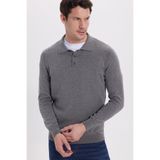 TUDORS Polo Yaka Pamuklu Kazak, L, Standart Fit Normal Kesim Polo Yaka, Gri, Erkek