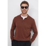 TUDORS Polo Yaka Pamuklu Kazak, S, Standart Fit Normal Kesim Polo Yaka, Kahverengi, Erkek
