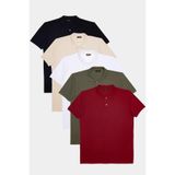 TUDORS Polo Yaka T-shirt 5'li Paket Slim Fit Pamuklu Pike, XS, TS240030, Siyah-Beyaz-Taş-Haki-Bordo, Erkek
