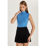 TUDORS Regular Fit Balıkçı Yaka Sıfır Kol Viskon Kumaş Bluz, L, BYGM2542, Açık Mavi, Kadın