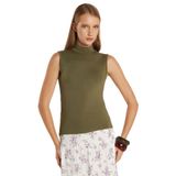 TUDORS Regular Fit Balıkçı Yaka Sıfır Kol Viskon Kumaş Bluz, L, BYGM2542, Haki, Kadın