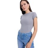 TUDORS Regular Fit Bisiklet Yaka Viskon Kumaş Ultra Soft Tişört, M, BDY25023, Gri, Kadın