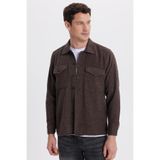 TUDORS Regular Fit Çift Cep Kapaklı Çıtçıtlı Gömlek, M, RG250022, Kahverengi, Erkek