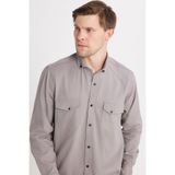 TUDORS Regular Fit Çift Cepli Spor Yaka Denim Gömlek, L, RG250012, Gri, Erkek