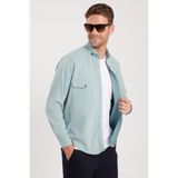 TUDORS Regular Fit Çift Cepli Spor Yaka Denim Gömlek, M, RG250012, Mint, Erkek