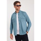 TUDORS Regular Fit Çift Cepli Spor Yaka Denim Gömlek, S, RG250012, Petrol, Erkek