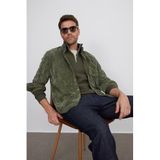 TUDORS Regular Fit Fitilli Kadife Görünüm Düğmeli Yaka Ceket Gömlek, XL, RG250016, Haki, Erkek