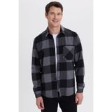 TUDORS Regular Fit Kareli Cepli Oduncu Gömlek, M, KL250017-2402, Koyu Gri-Siyah, Erkek