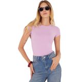 TUDORS Regular Fit Klasik Kesim Bisiklet Yaka Viskon Kumaş Ultra Soft Tişört, L, BDY25023, Lila, Kadın