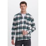 TUDORS Regular Fit Klasik Kesim Çift Cepli Kışlık Oduncu Kareli Gömlek, M, KL250015, Siyah-Ekru, Erkek