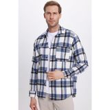 TUDORS Regular Fit Klasik Kesim Çift Cepli Kışlık Oduncu Kareli Gömlek, M, KL250015, Siyah-Petrol, Erkek