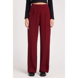 TUDORS Regular Fit Klasik Kesim Cırt Kapamalı Geniş Paça Pantolon, 38, PN250049, Bordo, Kadın