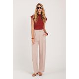 TUDORS Regular Fit Klasik Kesim Cırt Kapamalı Geniş Paça Pantolon, 44, PN250049, Taş, Kadın
