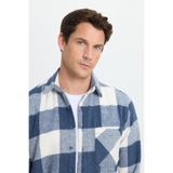 TUDORS Regular Fit Klasik Kesim Kareli Cepli Oduncu Gömlek, M, KL250017, İndigo-Ekru, Erkek